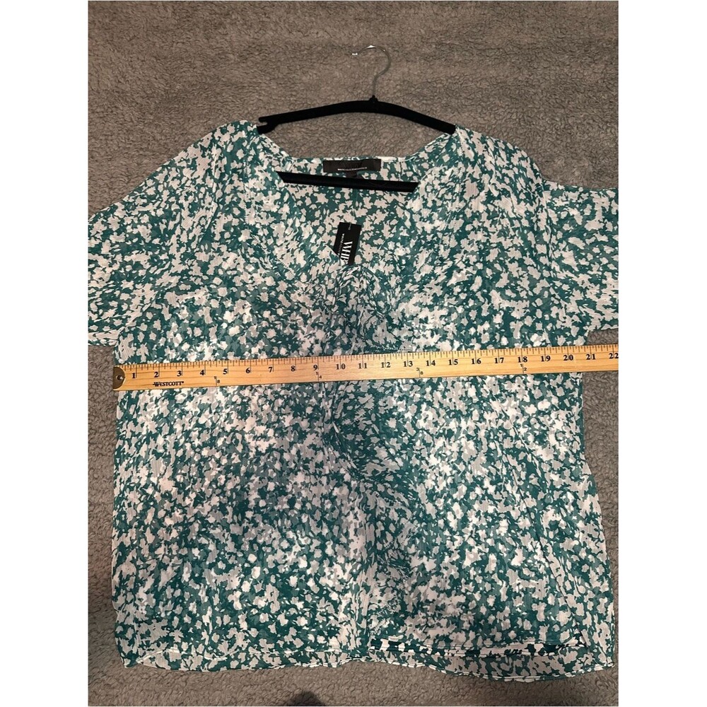 White House Black Market Ruffle Front Blouse SZ L V Neck Color Teal - Picture 12 of 14